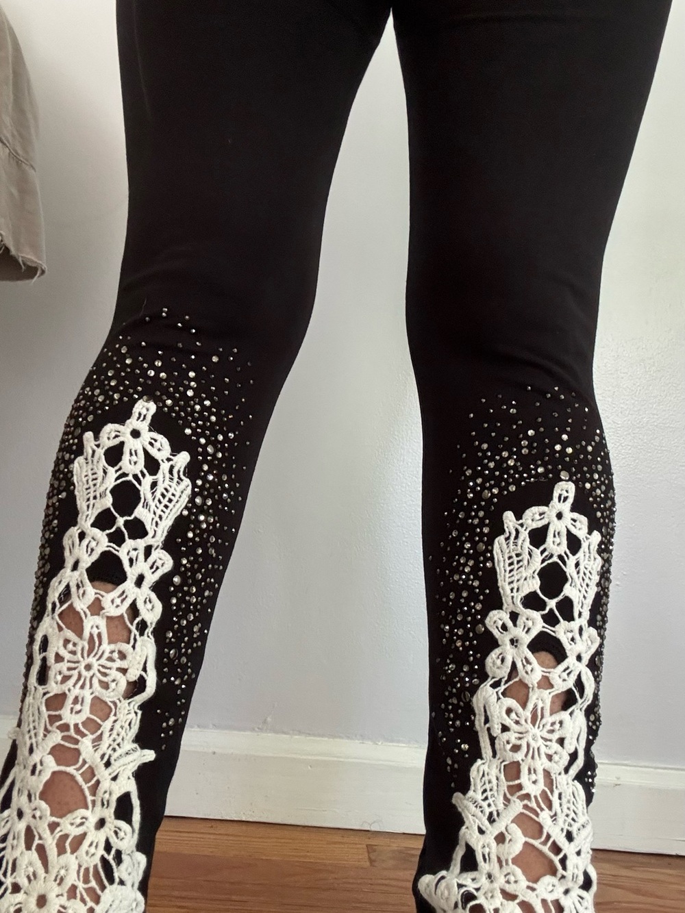 Black Women's Crochet-Detail Pull-On Pants